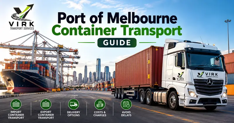 VIRK Transport Services container truck at Port of Melbourne – shipping container transport guide.